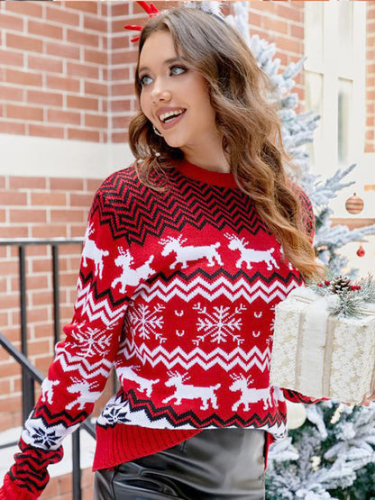 Striped Christmas Reindeer Knitted Sweater