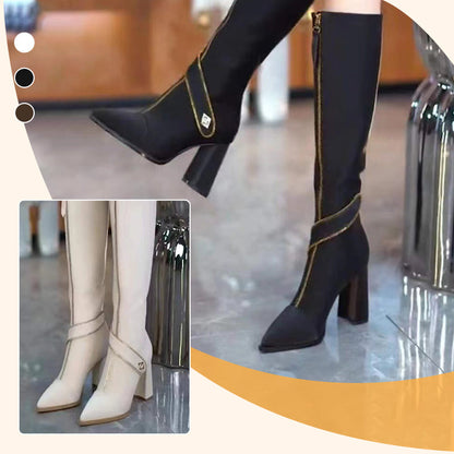 ❄️Winter-Specials❄️Pointed Toe Chunky Heel Knee High Boots