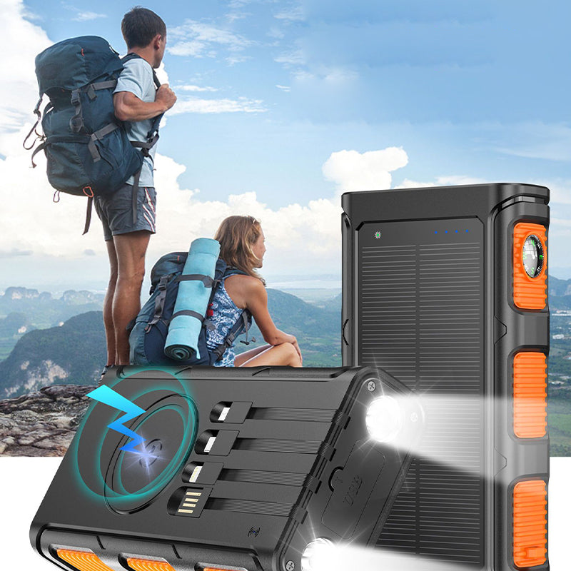 Portable Solar Power Bank with Built-In Cables