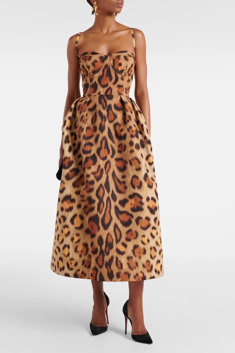 Animal-print Bustier Midi Dress