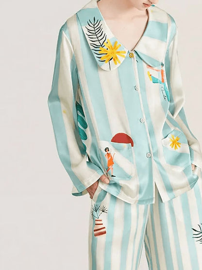 Homewear - Printed Ice Silk Long Sleeve Pajama Set