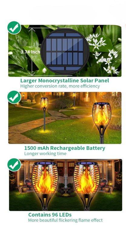 Solar Lights Outdoor, Waterproof Flickering Flames 96 LED Torches Lights