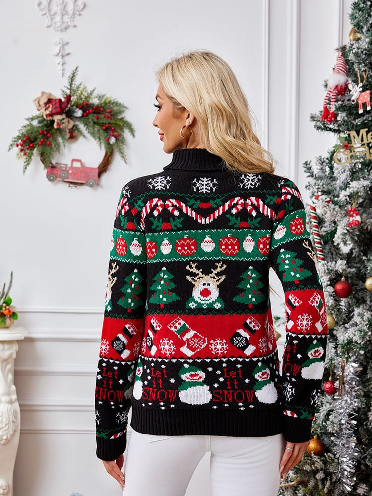 High Neck Christmas Snowman Embroidery Sweater