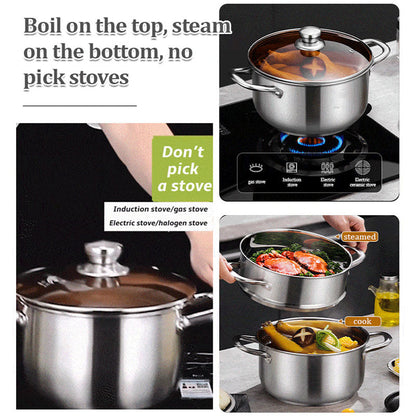 Stainless Steel Multifunctional Double-Layer Pot & Steamer