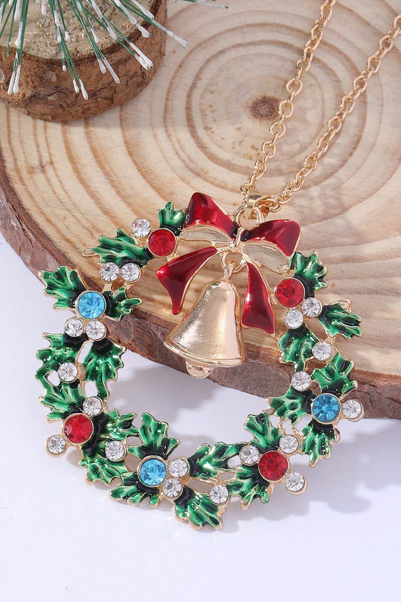 Christmas Wreath Bell Pendant Necklace