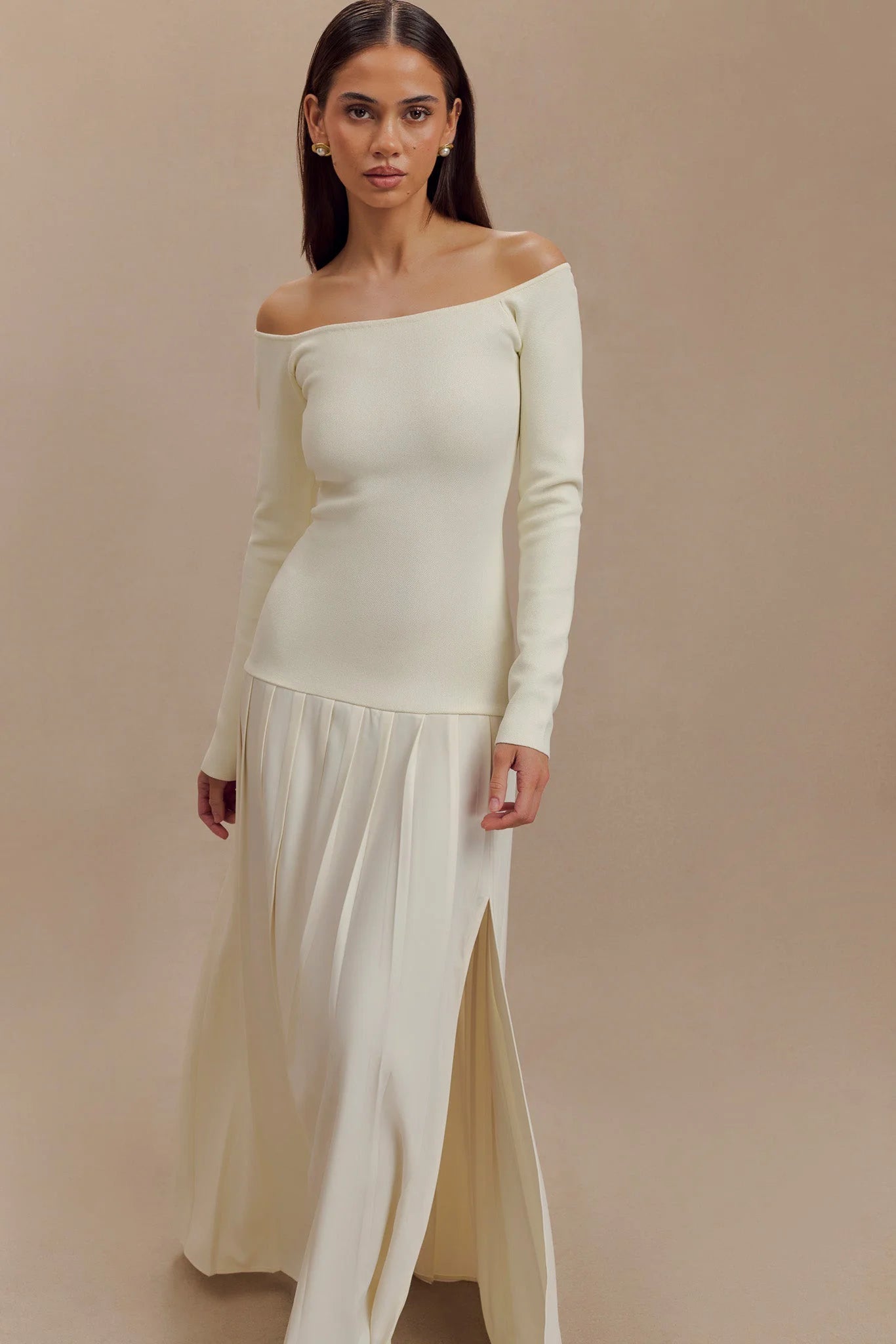 Knit Off Shoulder Maxi Dress - Ivory