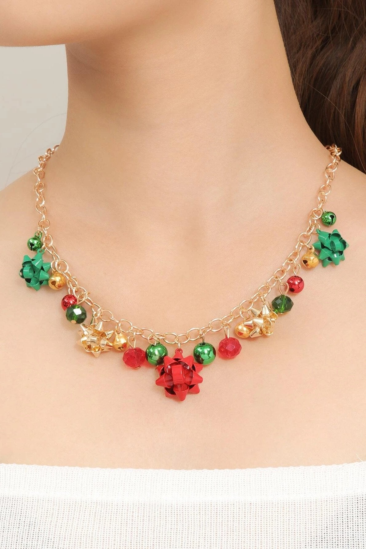 Eileen Christmas Jingle Bell Alloy Flower Necklace