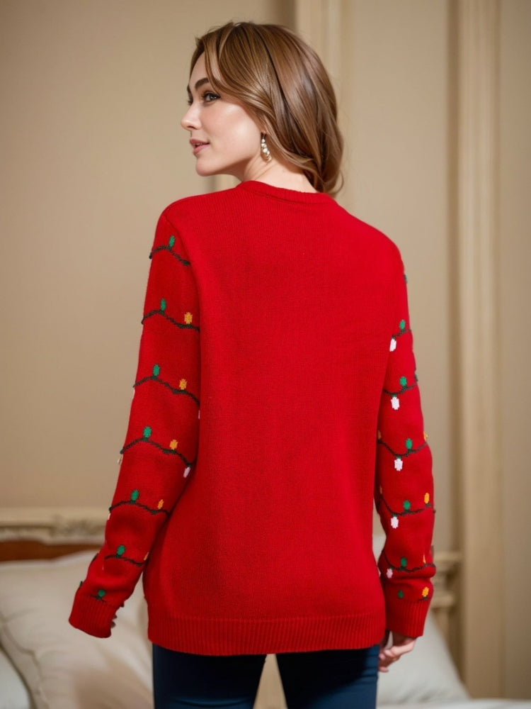 Embroidered Christmas Tree Knit Pullover