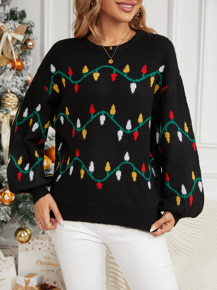 Casual Crewneck Embroidered Knit Sweater – Colorful String