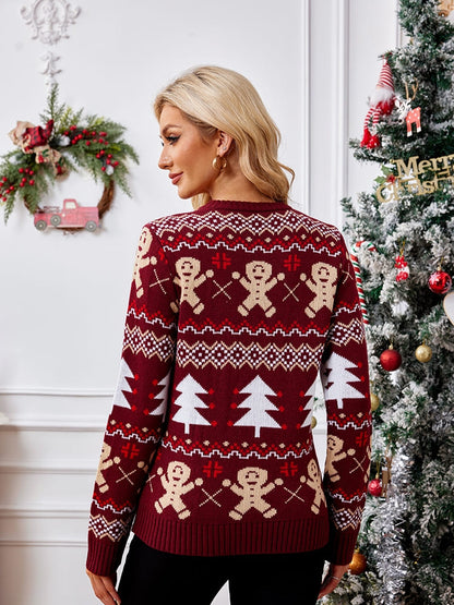 Casual Crewneck Embroidered Sweater – Gingerbread Man