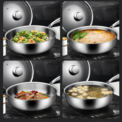 Multifunctional Non-coated Stainless Steel Frying Pan