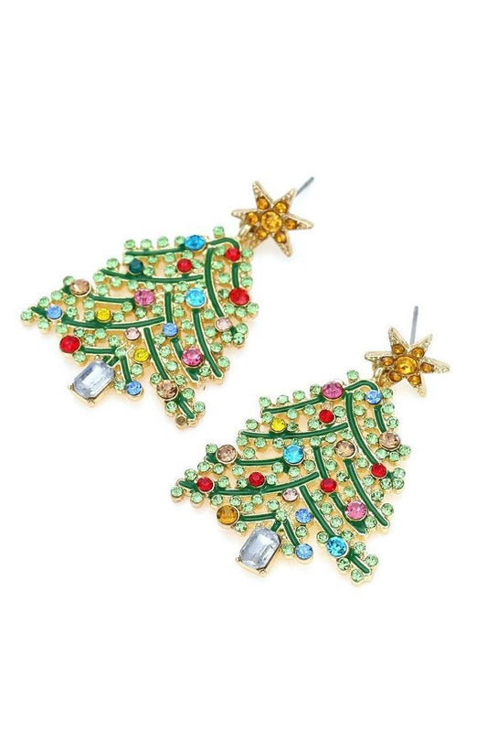 Rhinestone Christmas Tree Drop Earrings