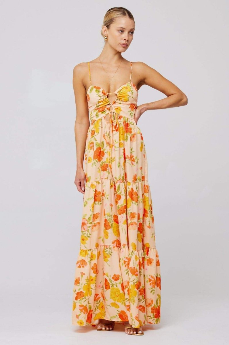 Beverly Printed Cut-out Maxi Slip Dress