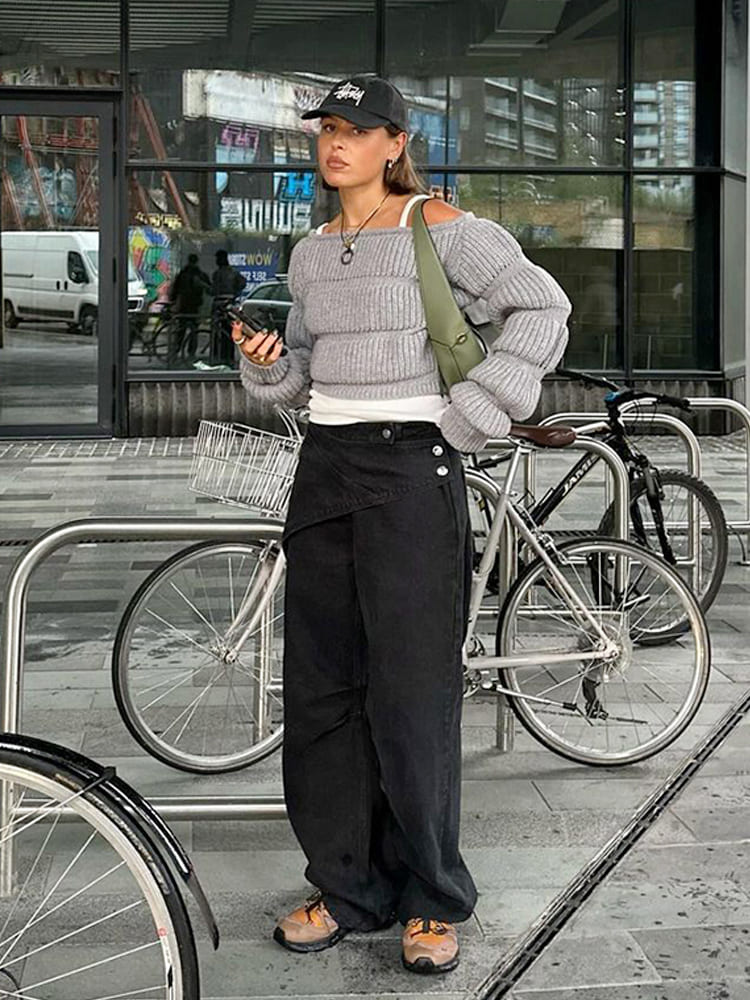 Street Style Lantern Sleeve Crop Sweater